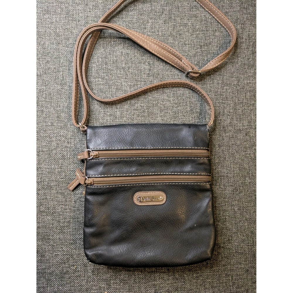 MultiSac Pebbled Leather Shoulder Crossbody Bag Purse Black Brown Multi Pocket